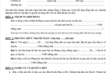 Hợp đồng đặt cọc mua bán nhà đất